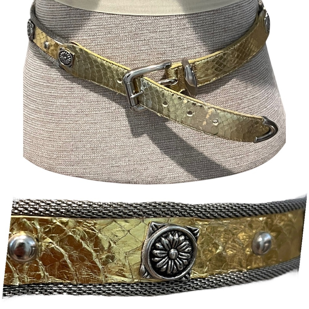 Size XS/S/M Genuine Snake Skin Vintage 90s Gold Women's Belt Cabochon Spring